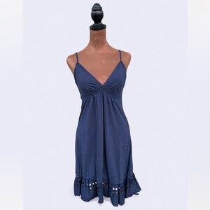 Babydoll Style American Eagle Navy Blue V-Neck Dress w Eyelet Racerback Straps